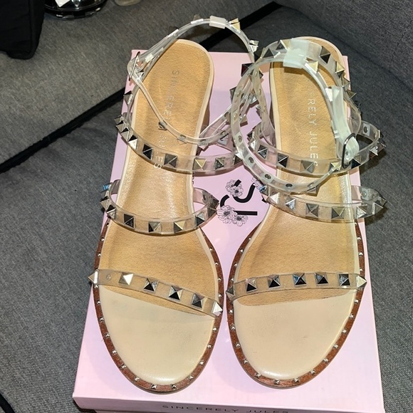 Sincerely Jules Clear Studded Heels w/Ankle Strap size 8.5 excellent condition. - Picture 1 of 5